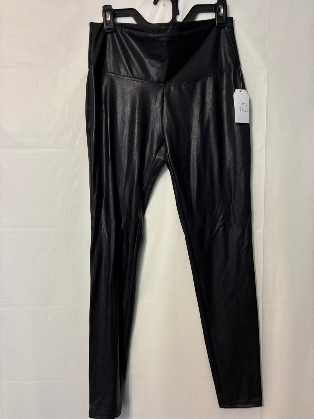 NWT Time and Tru Black Faux Leather-Look women’s Leggings.